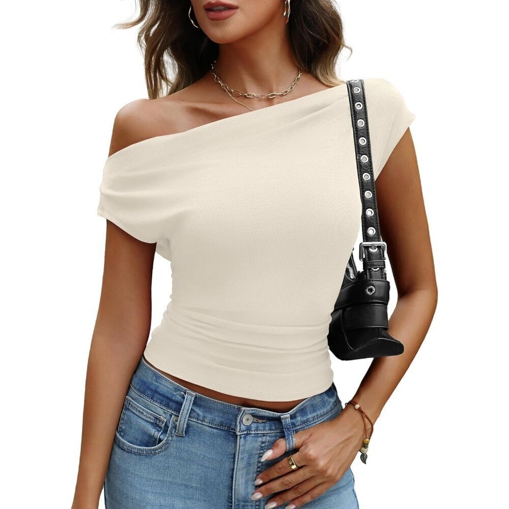 Women's Off Shoulder Ribbed Knit Top Medium Slim Fit Party Wear